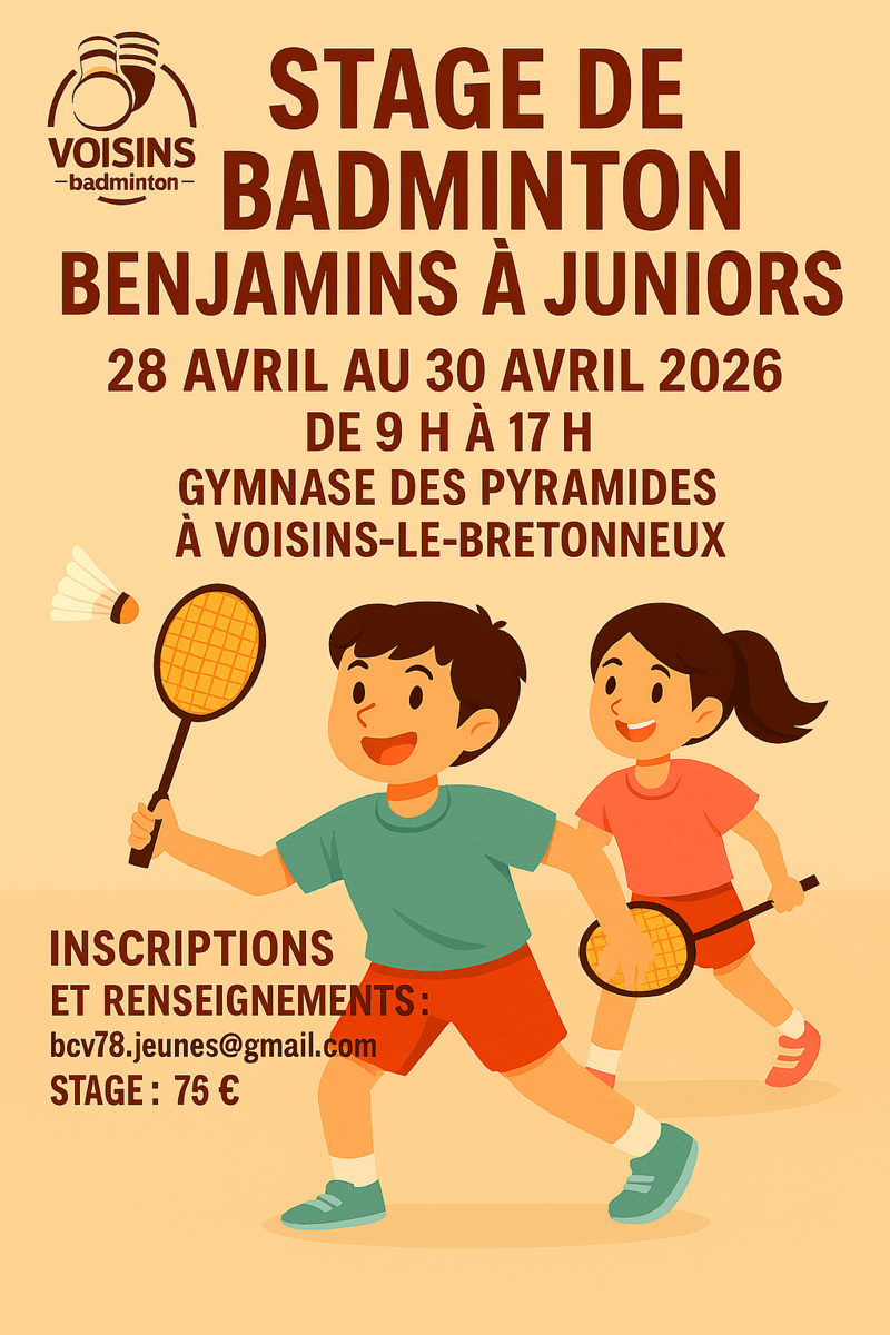 Stage jeunes au club de Voisins-le-Bretonneux du 28 au 30 avril
