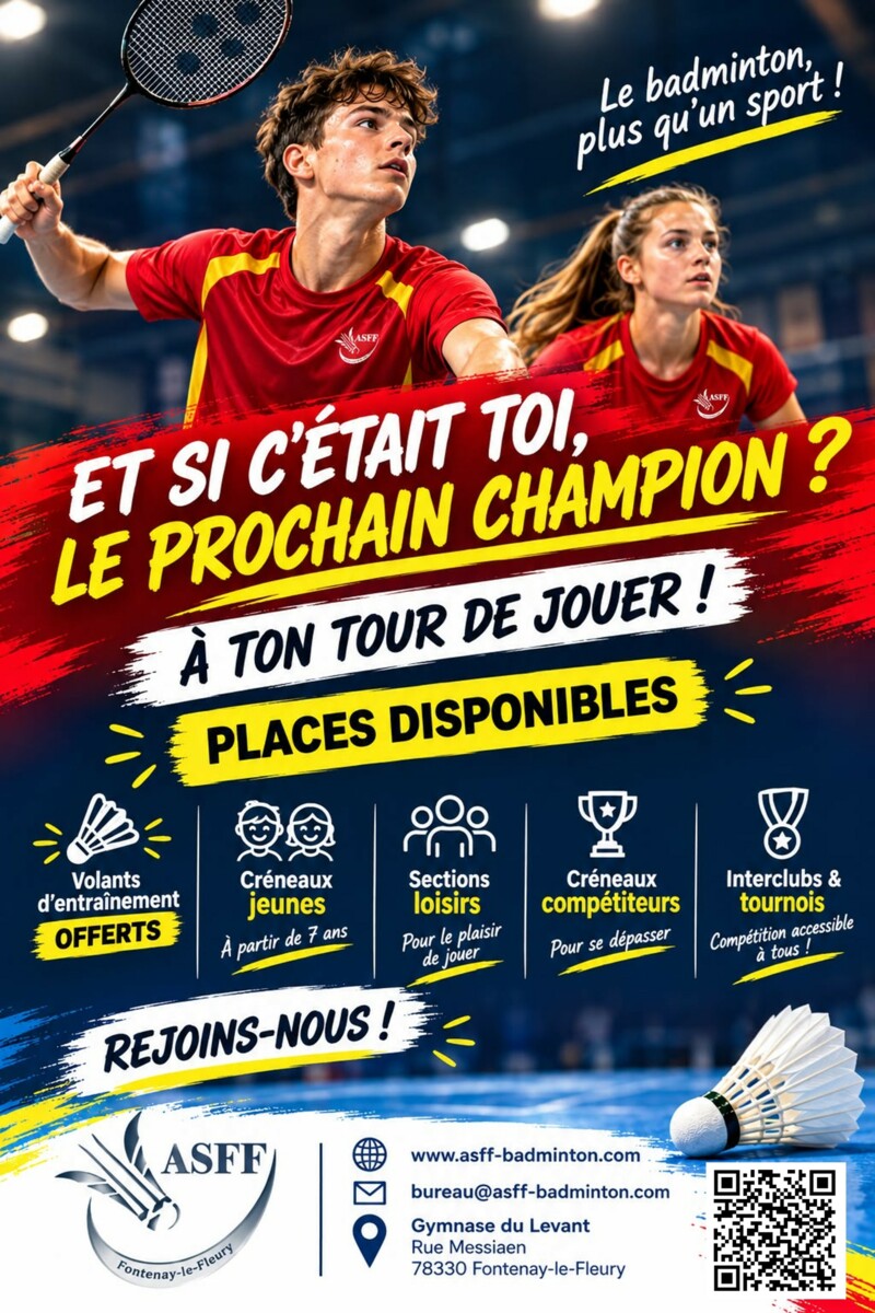 🏸Le club de Fontenay Le Fleury (ASFF)  a encore des places pour la saison 2026/2027 !