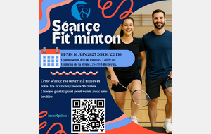 Séance Fit'minton lundi 16 juin à Villepreux